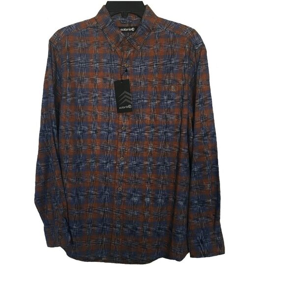 NEW Medium Solaris Big Mens L Sleeve Button Front Shirt Night Shadow MSRP $70 - Picture 1 of 8